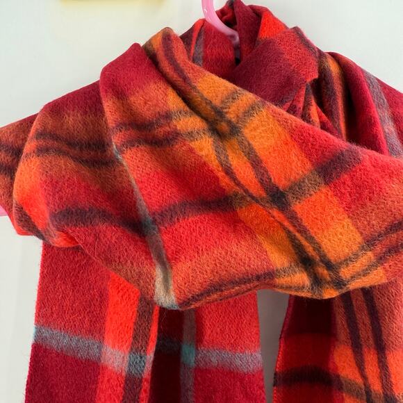 Nordstrom Scarf 100% Cashmere NWT Fringe Plaid Luxury Red Orange Winter Cozy - Picture 10 of 14